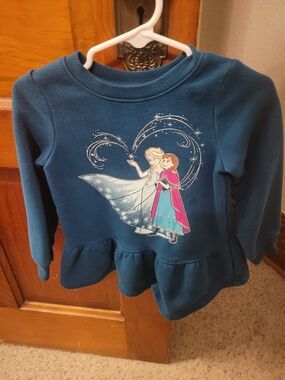 Disney Teal Blue Frozen Elsa & Anna Long Sleeve Peplum Top